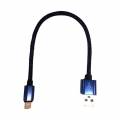 Короткий USB кабель 8 pin плетеный с мет. креплением 20 см. (Blue)